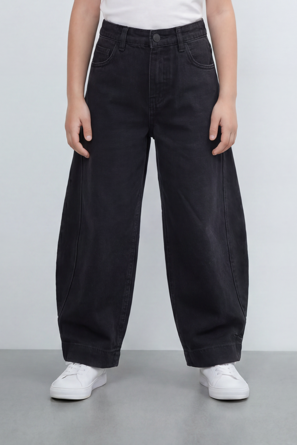 Girl's Tomato Store Curve Panel Barrel Pants Washed Grain Surface Runs Through The Body Curved Side Seams Wide Leg Shape