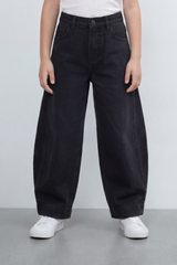 Girl's Tomato Store Curve Panel Barrel Pants Washed Grain Surface Runs Through The Body Curved Side Seams Wide Leg Shape