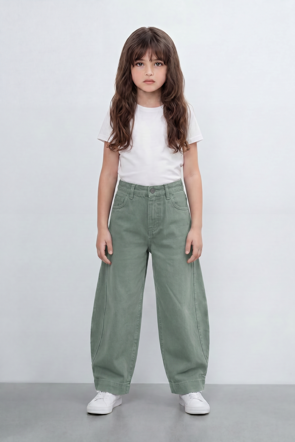 Girl's Tomato Store Curve Panel Barrel Pants Washed Grain Surface Runs Through The Body Curved Side Seams Wide Leg Shape