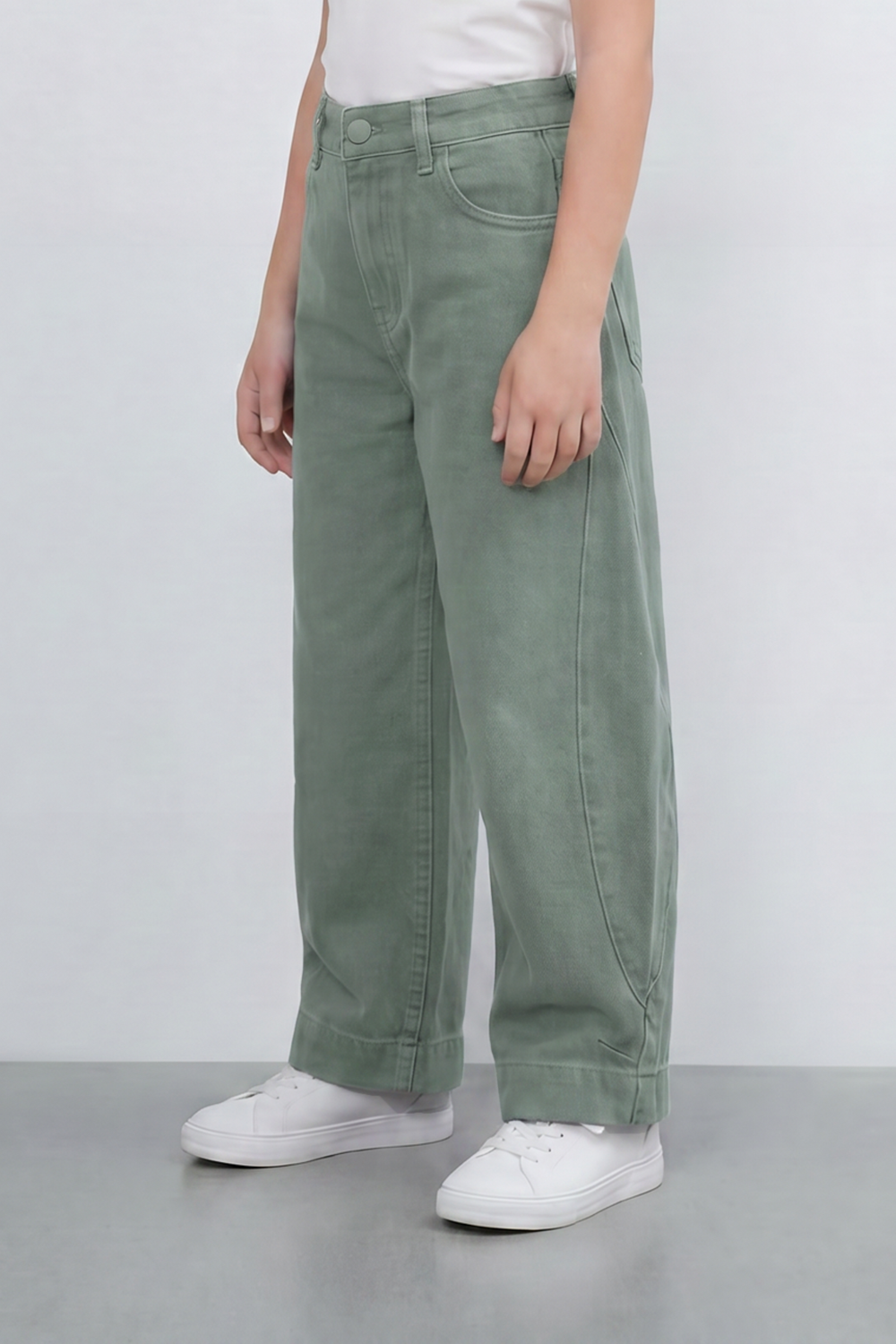 Girl's Tomato Store Curve Panel Barrel Pants Washed Grain Surface Runs Through The Body Curved Side Seams Wide Leg Shape