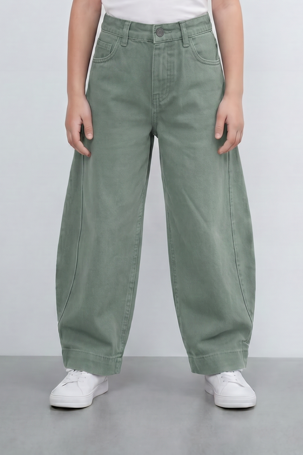 Girl's Tomato Store Curve Panel Barrel Pants Washed Grain Surface Runs Through The Body Curved Side Seams Wide Leg Shape
