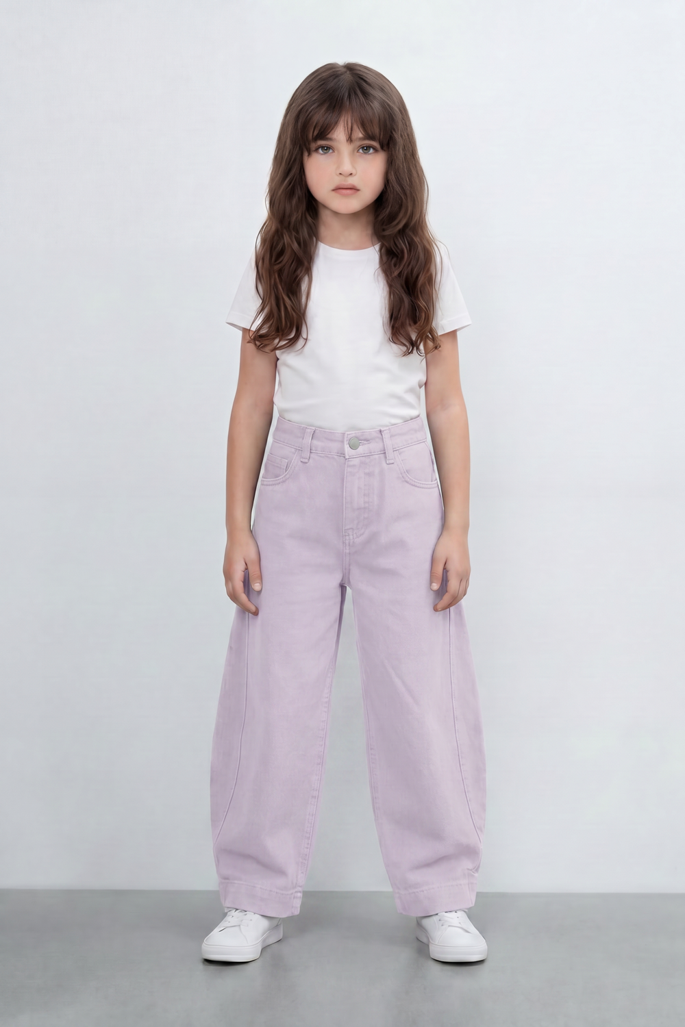 Girl's Tomato Store Curve Panel Barrel Pants Washed Grain Surface Runs Through The Body Curved Side Seams Wide Leg Shape
