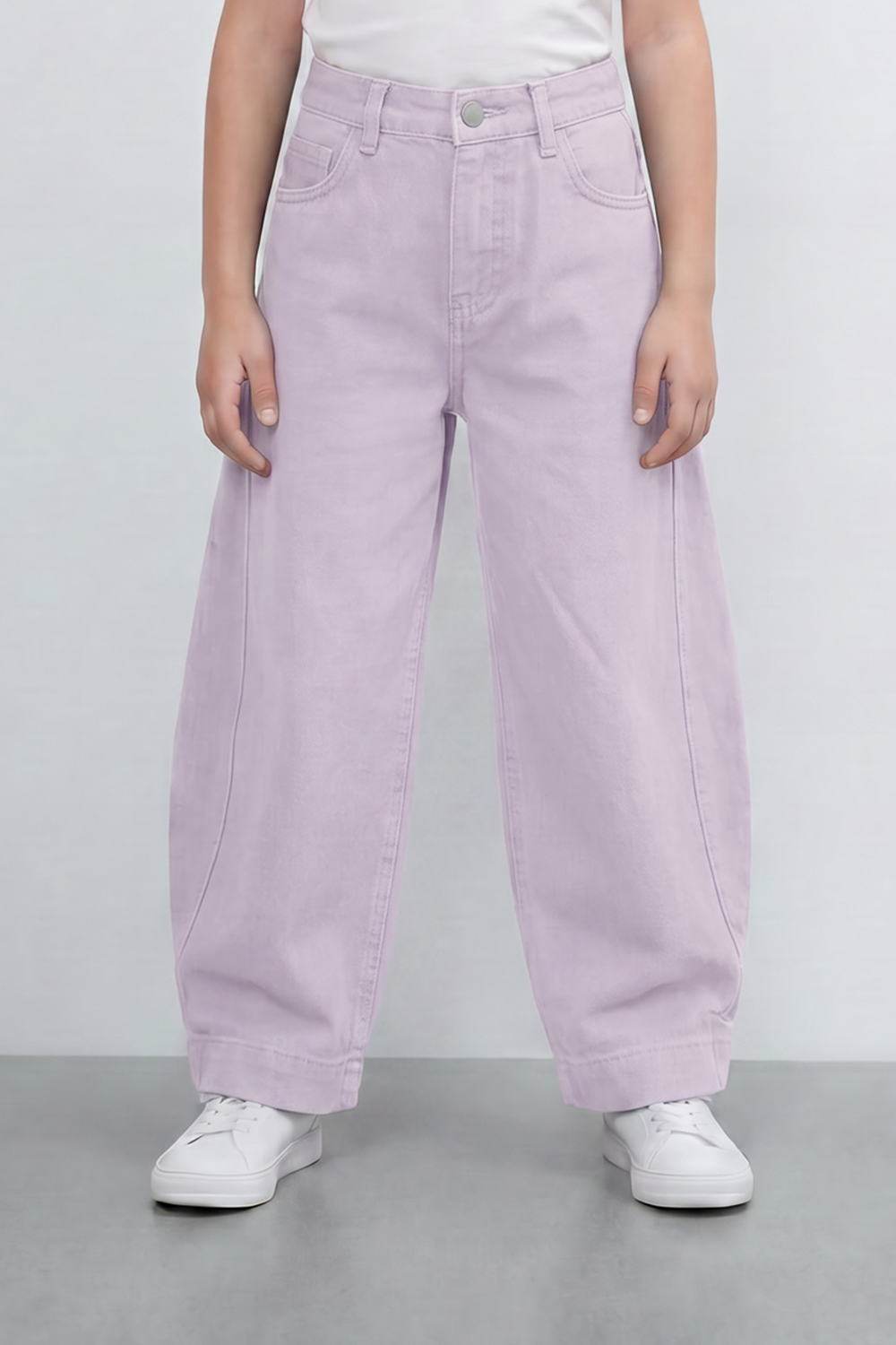 Girl's Tomato Store Curve Panel Barrel Pants Washed Grain Surface Runs Through The Body Curved Side Seams Wide Leg Shape