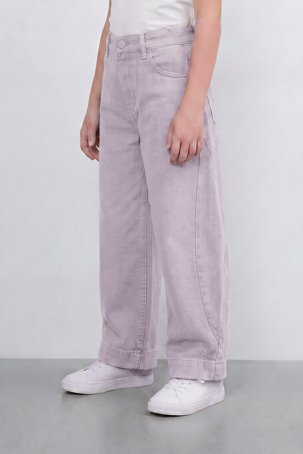 Girl's Tomato Store Curve Panel Barrel Pants Washed Grain Surface Runs Through The Body Curved Side Seams Wide Leg Shape