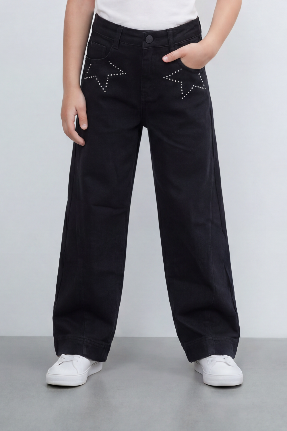 Girl's Tomato Store Stardust Pants Rhinestone Star Artwork Around The Front Pockets Washed Grain