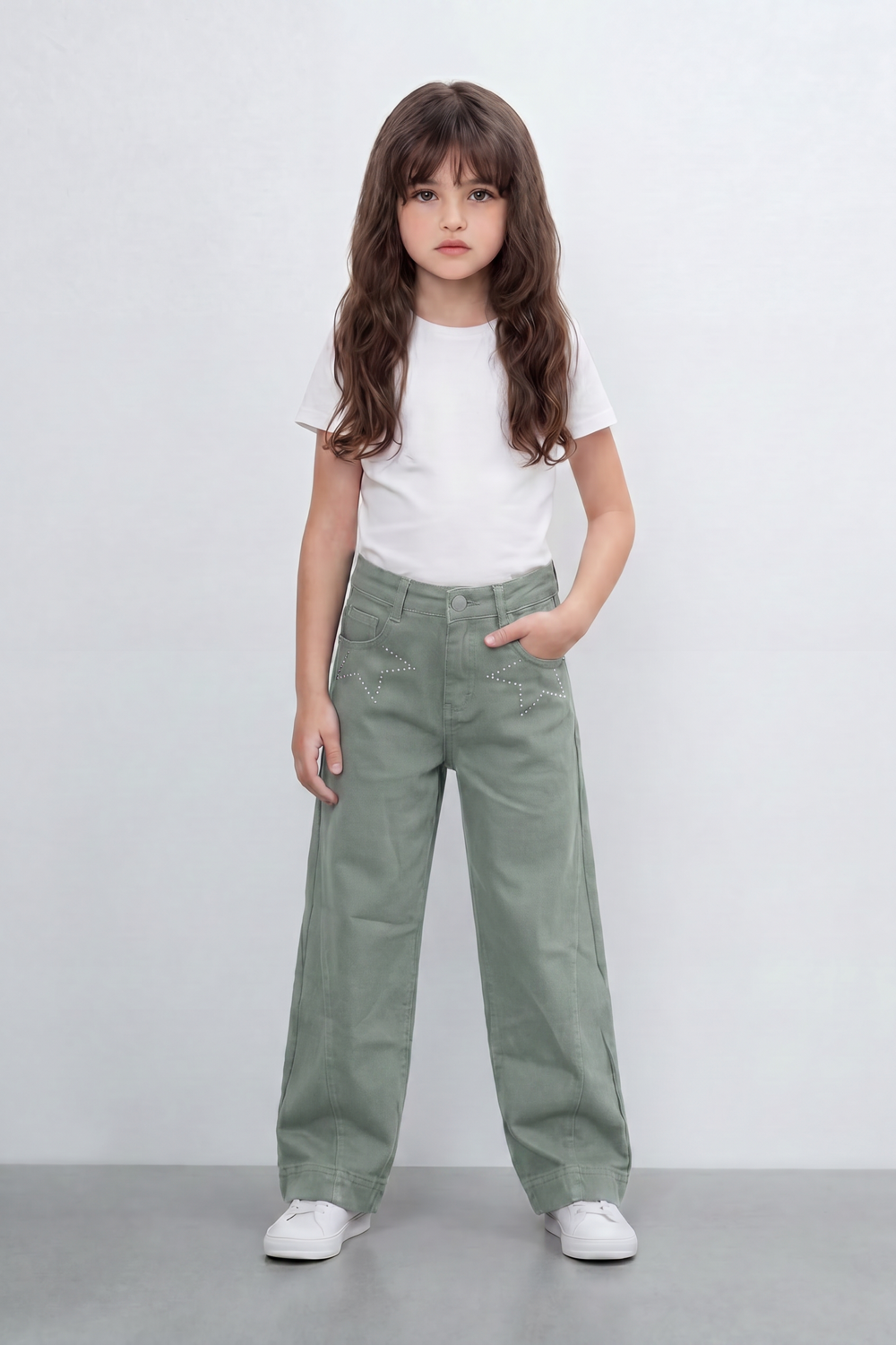 Girl's Tomato Store Stardust Pants Rhinestone Star Artwork Around The Front Pockets Washed Grain