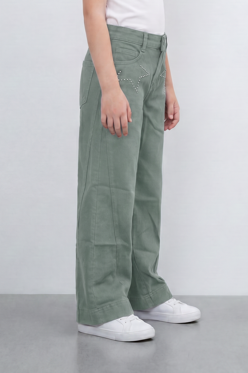Girl's Tomato Store Stardust Pants Rhinestone Star Artwork Around The Front Pockets Washed Grain