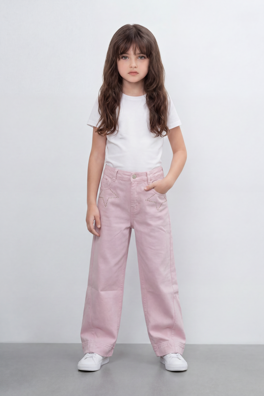 Girl's Tomato Store Stardust Pants Rhinestone Star Artwork Around The Front Pockets Washed Grain