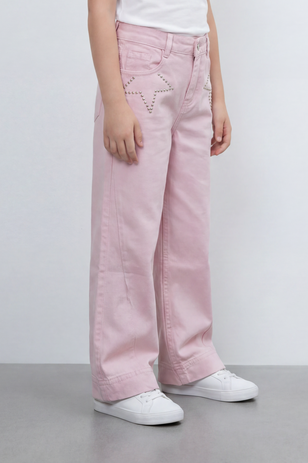Girl's Tomato Store Stardust Pants Rhinestone Star Artwork Around The Front Pockets Washed Grain