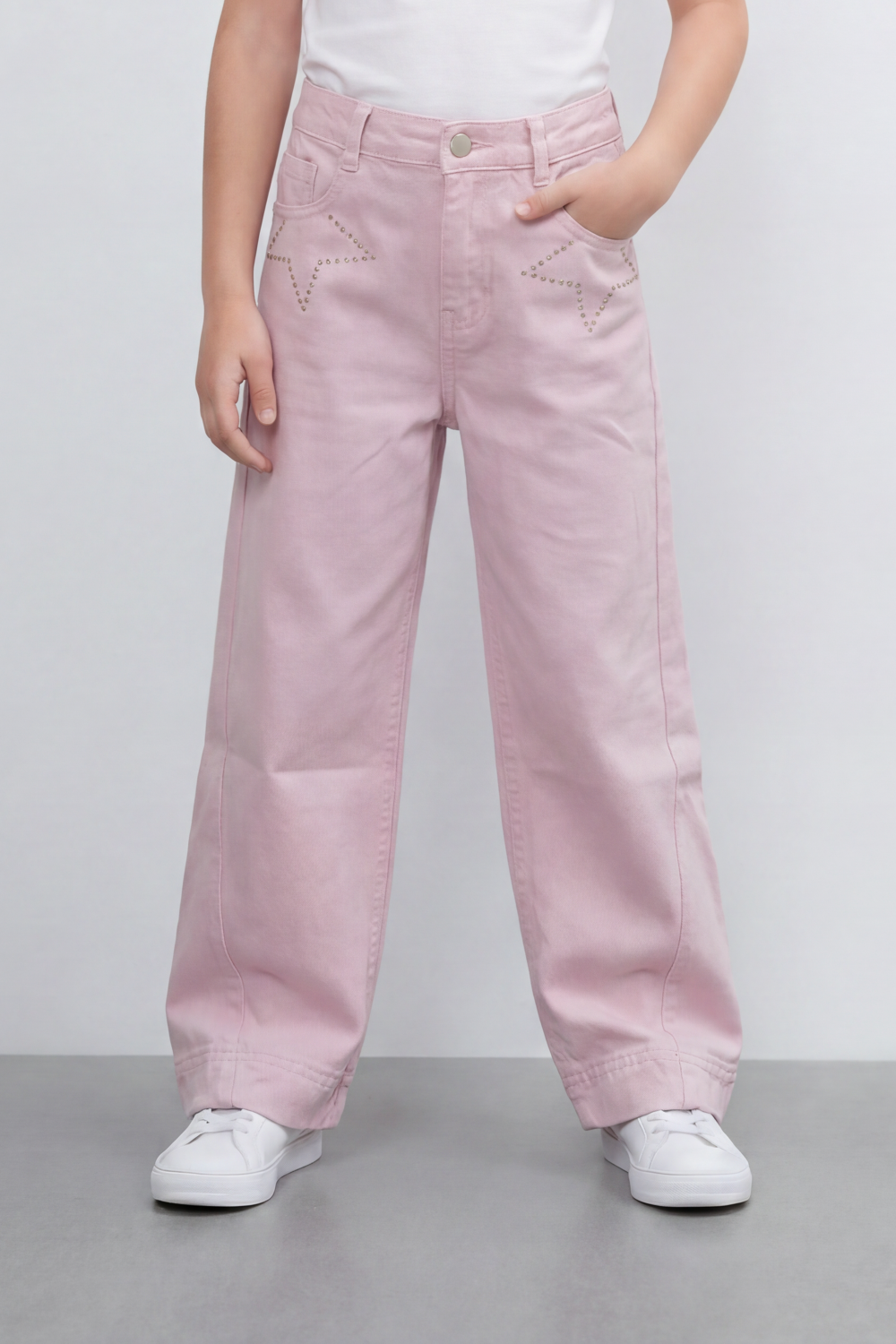 Girl's Tomato Store Stardust Pants Rhinestone Star Artwork Around The Front Pockets Washed Grain