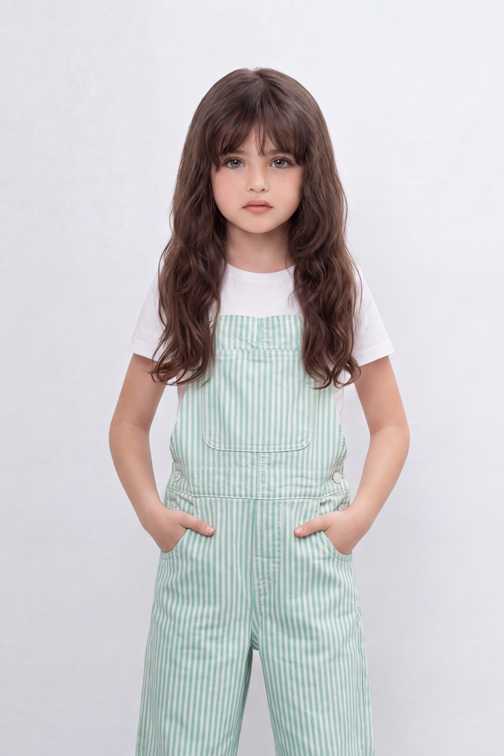 Girl's Tomato Store Stripe Utility Overalls Vertical Stripe Pattern Runs Through Washed Grain Surface Jumpsuit