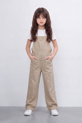 Girls’ Tomato Store Utility Bib Overalls Washed Grain Texture Covers Full Body Front Bib Pocket Side Button Detail Slim Fit Jumpsuit