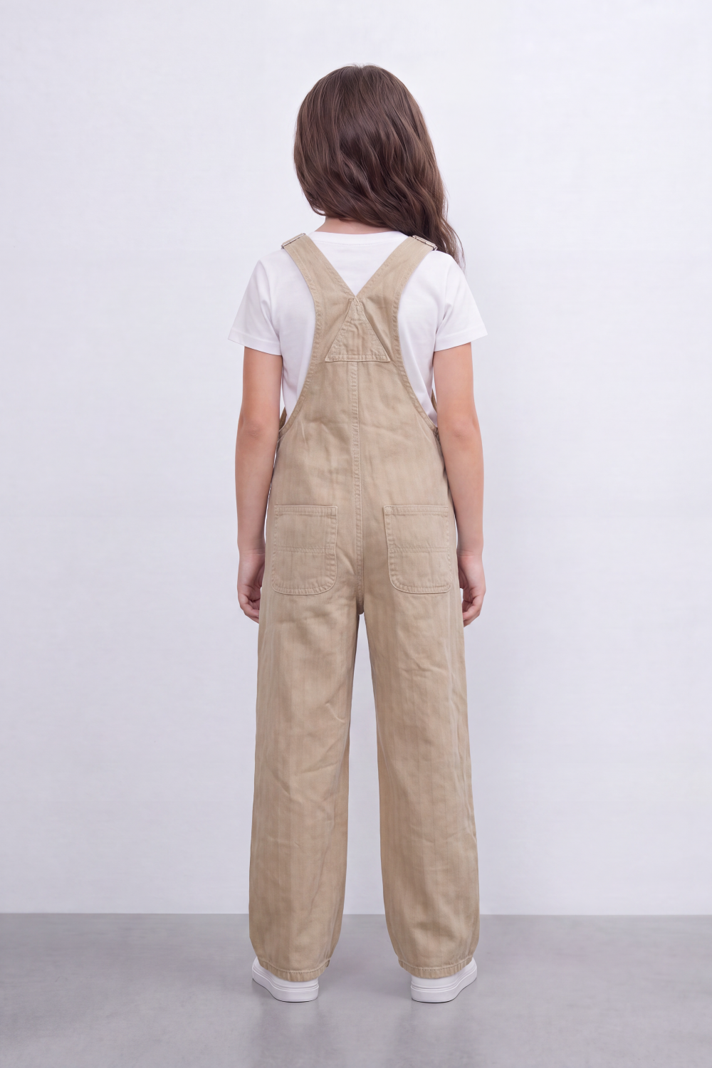 Girls’ Tomato Store Utility Bib Overalls Washed Grain Texture Covers Full Body Front Bib Pocket Side Button Detail Slim Fit Jumpsuit