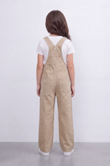 Girls’ Tomato Store Utility Bib Overalls Washed Grain Texture Covers Full Body Front Bib Pocket Side Button Detail Slim Fit Jumpsuit