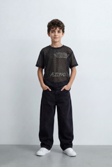 Boy’s Tomato Store Mesh Graphic T-Shirt Open Knit Construction Front And Back Artwork Oversized