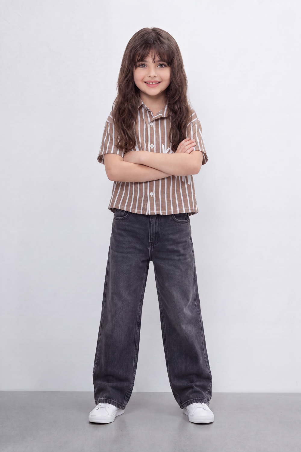 Girl's Tomato Store New York Stripe Blouse Bold Placement Typography Print Over Vertical Striped Pattern Relaxed