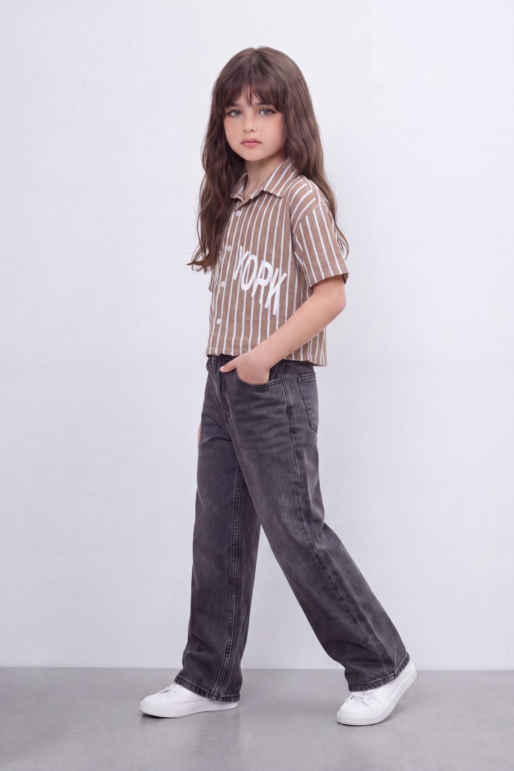 Girl's Tomato Store New York Stripe Blouse Bold Placement Typography Print Over Vertical Striped Pattern Relaxed