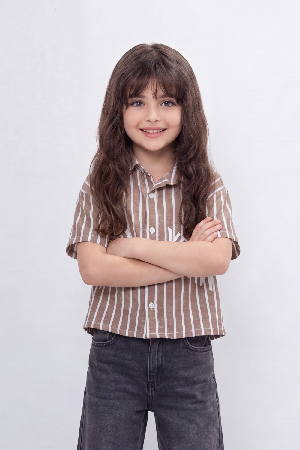 Girl's Tomato Store New York Stripe Blouse Bold Placement Typography Print Over Vertical Striped Pattern Relaxed