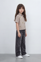 Girl's Tomato Store Butterfly Stripe Blouse Vertical Line Print Covers The Body With Raised Metallic Butterfly