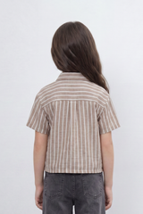 Girl's Tomato Store Butterfly Stripe Blouse Vertical Line Print Covers The Body With Raised Metallic Butterfly