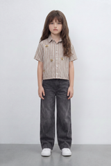 Girl's Tomato Store Butterfly Stripe Blouse Vertical Line Print Covers The Body With Raised Metallic Butterfly