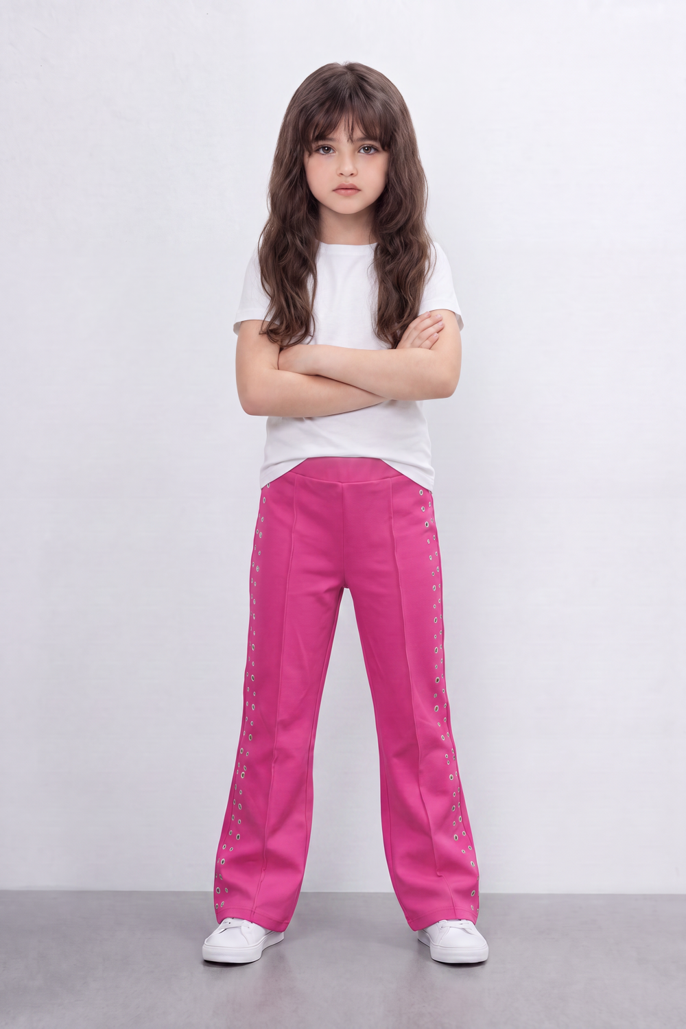 Girl's Tomato Store Stud Line Flare Legn Slim Fit Pants Framed With Side Stud Artwork Front Seam Detail Pull On Waist