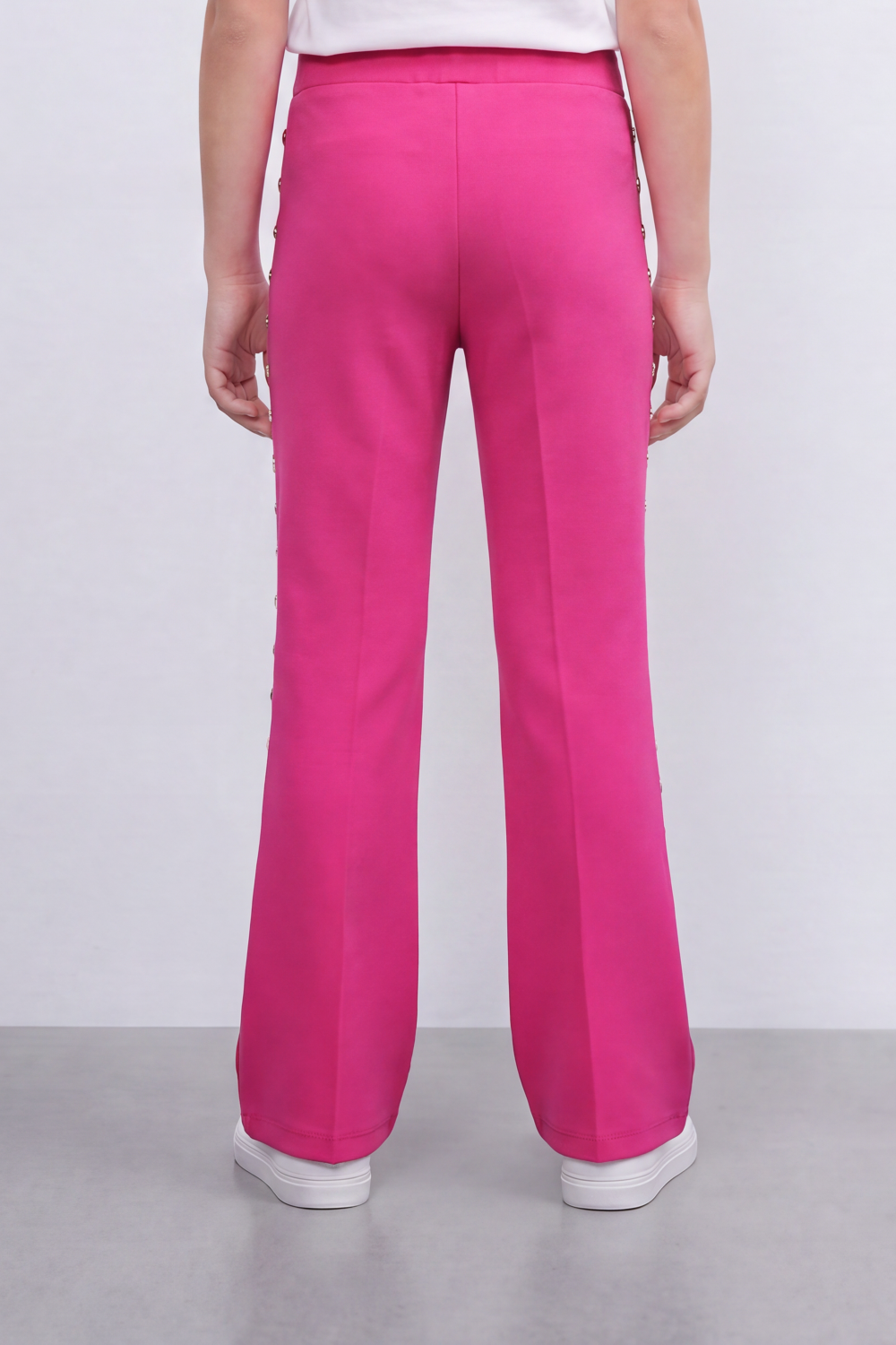 Girl's Tomato Store Stud Line Flare Legn Slim Fit Pants Framed With Side Stud Artwork Front Seam Detail Pull On Waist