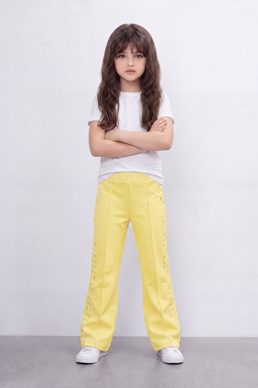 Girl's Tomato Store Stud Line Flare Legn Slim Fit Pants Framed With Side Stud Artwork Front Seam Detail Pull On Waist