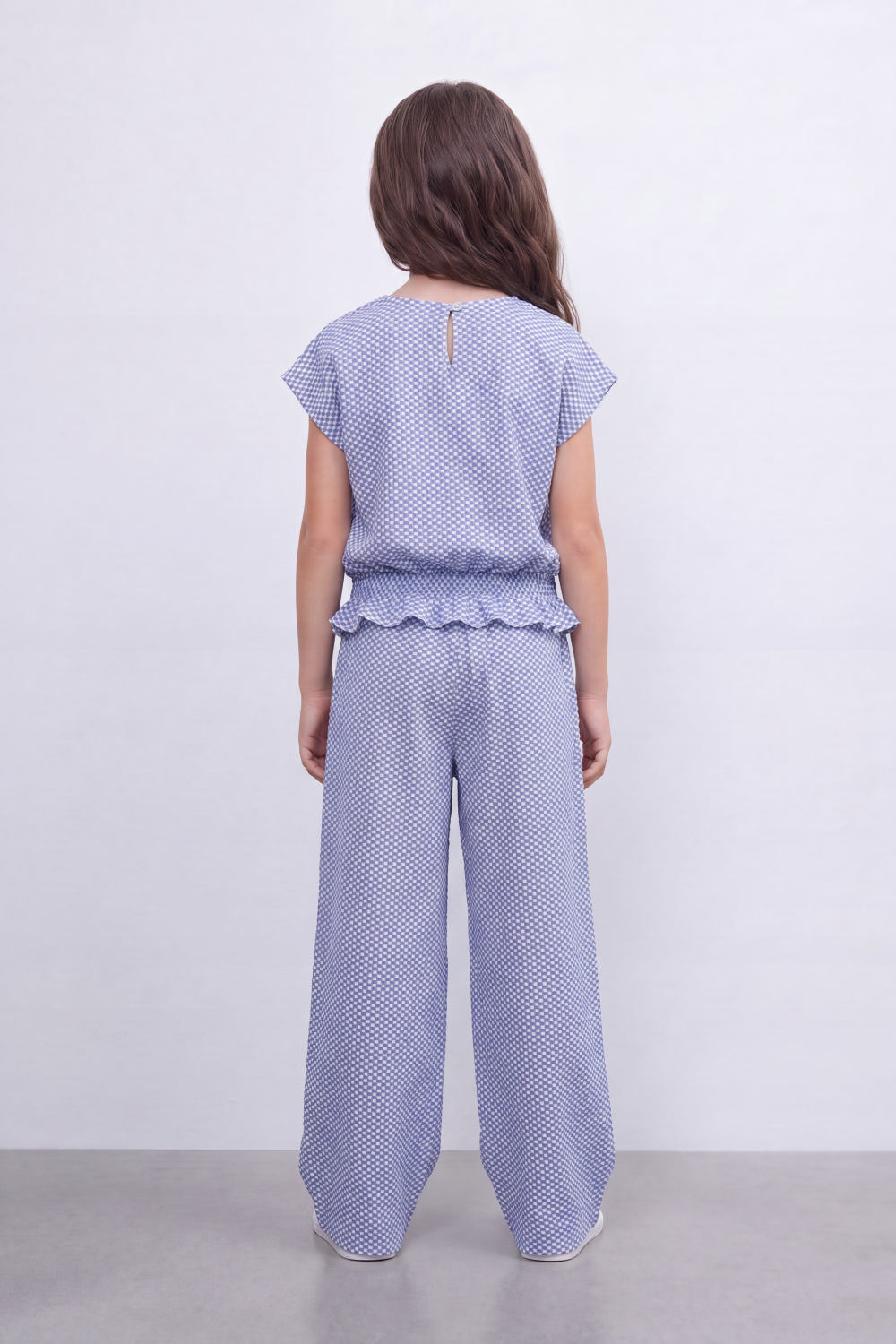 Girl's Tomato Store Geo Ripple Co-Ord Set Allover Mini Diamond Pattern Over Raised Dobby Texture Stretch Outfit
