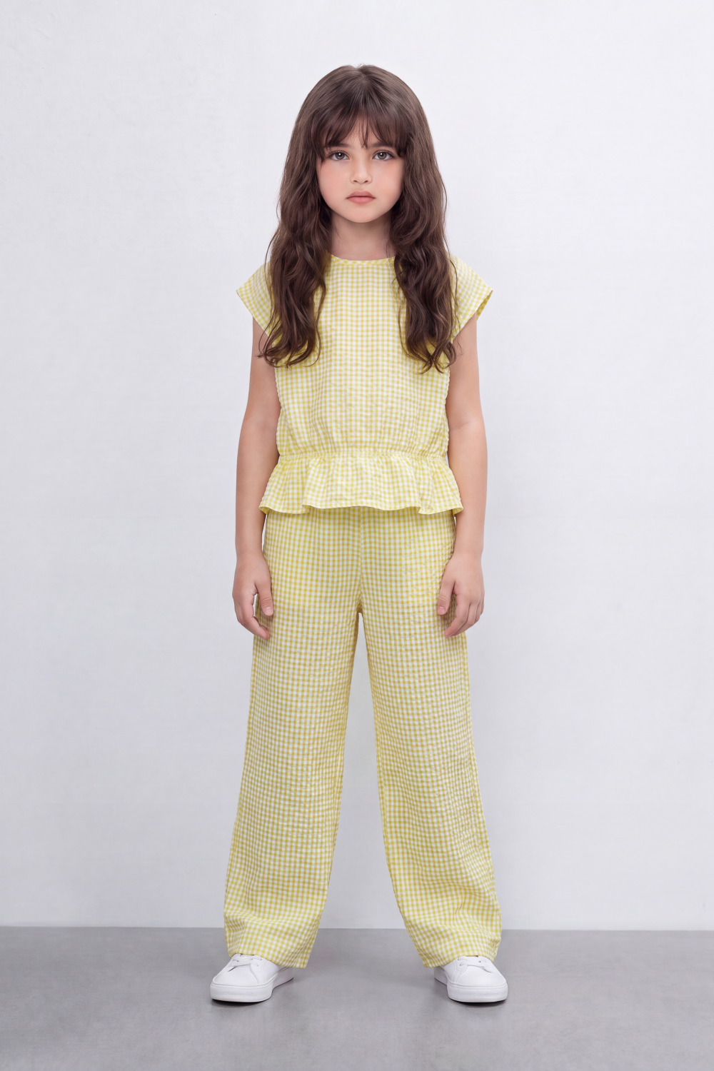 Girl's Tomato Store Geo Ripple Co-Ord Set Allover Mini Diamond Pattern Over Raised Dobby Texture Stretch Outfit