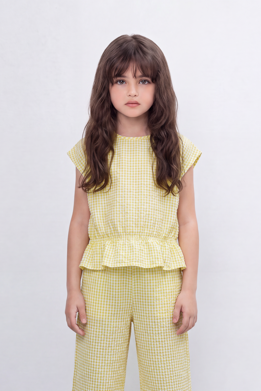 Girl's Tomato Store Geo Ripple Co-Ord Set Allover Mini Diamond Pattern Over Raised Dobby Texture Stretch Outfit