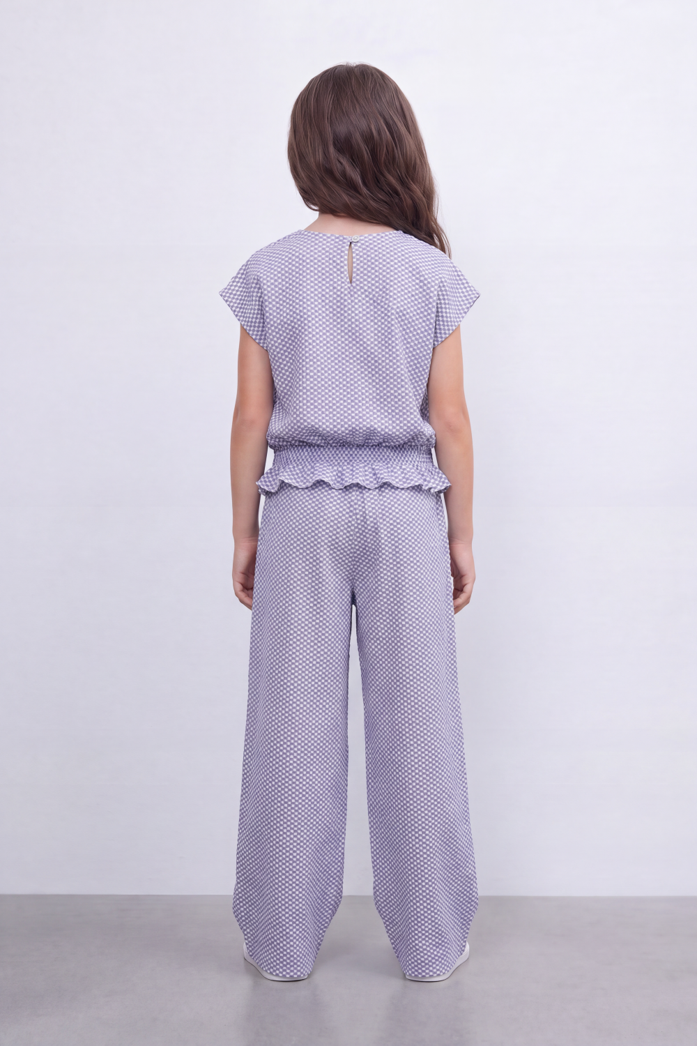 Girl's Tomato Store Geo Ripple Co-Ord Set Allover Mini Diamond Pattern Over Raised Dobby Texture Stretch Outfit
