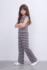 Girl's Tomato Store Zigzag Wave Co-Ord Set Allover Chevron Pattern With Raised Ripple Texture Button Front Detail Outfit