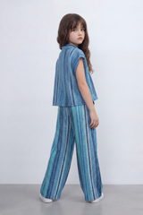 Girl's Tomato Store Prism Stripe Co-Ord Set With Allover Space Dyed Stripe Pattern Raised Rib Texture Outfit
