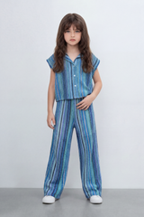 Girl's Tomato Store Prism Stripe Co-Ord Set With Allover Space Dyed Stripe Pattern Raised Rib Texture Outfit