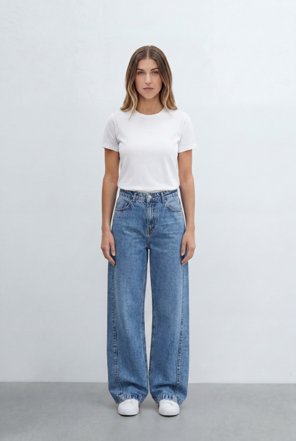 Women’s Tomato Store Relaxed Barrel Jeans Curved Wide Leg Pants Washed Denim Finish