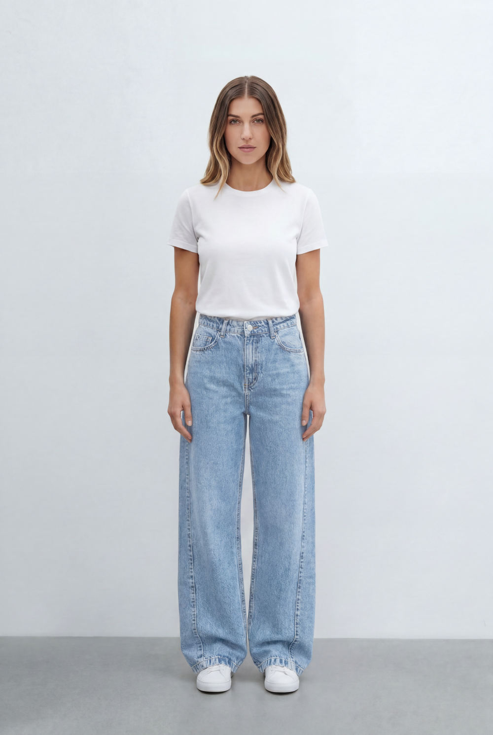 Women’s Tomato Store Relaxed Barrel Jeans Curved Wide Leg Pants Washed Denim Finish
