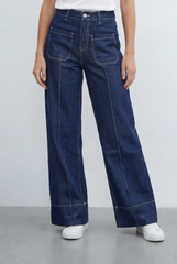 Women's Tomato Store Utility Pocket Jeans Wide Leg Denim Silhouette Front Patch Pocket Detail