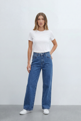 Women’s Tomato Store Classic Wide Leg Jeans Mid Rise Waist Clean Dark Wash Finish Pants