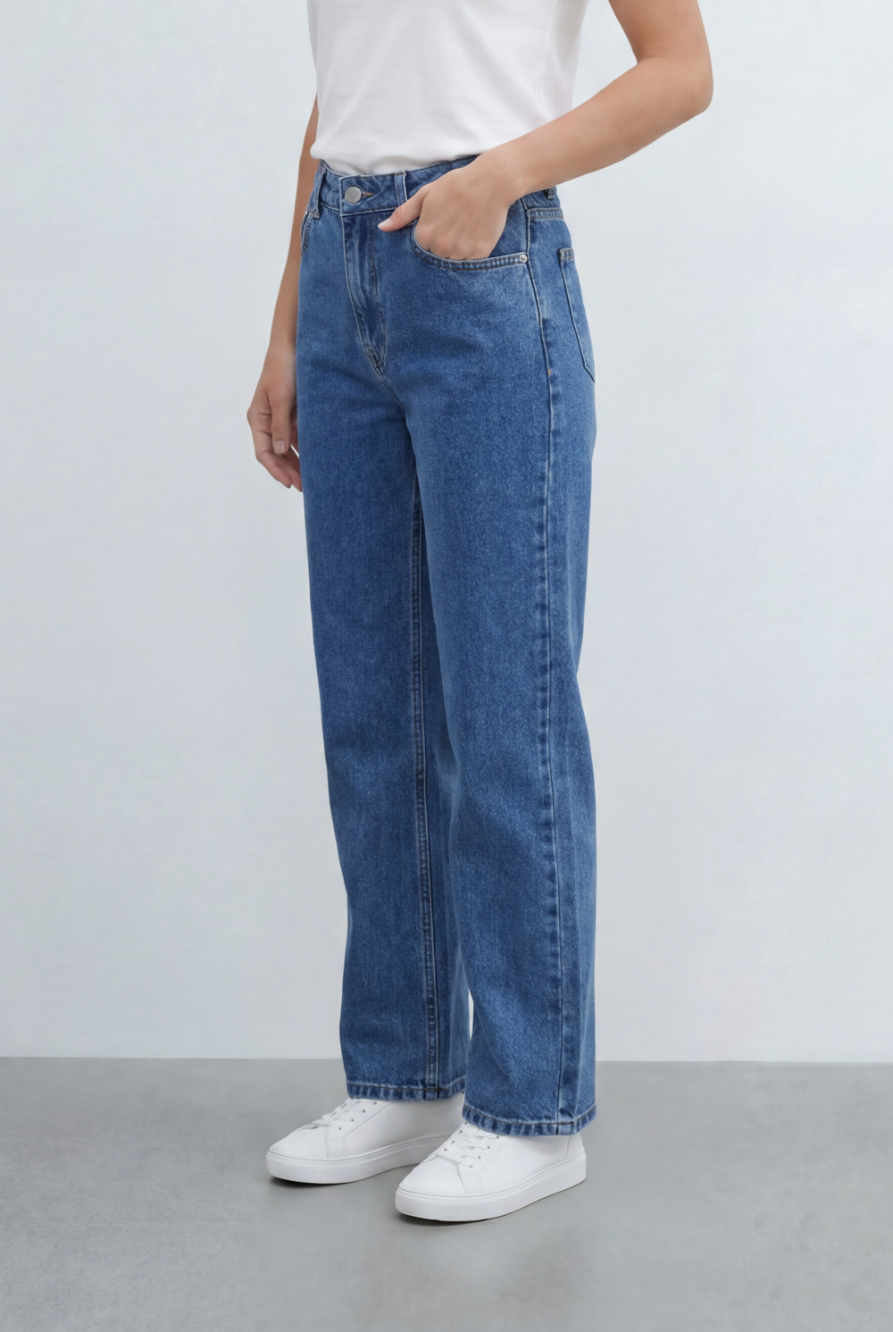 Women’s Tomato Store Classic Wide Leg Jeans Mid Rise Waist Clean Dark Wash Finish Pants