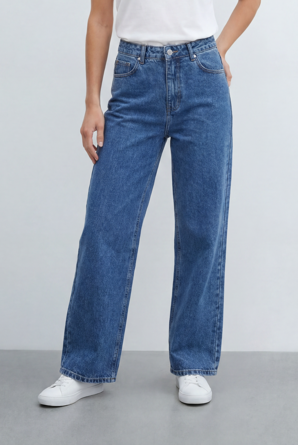 Women’s Tomato Store Classic Wide Leg Jeans Mid Rise Waist Clean Dark Wash Finish Pants
