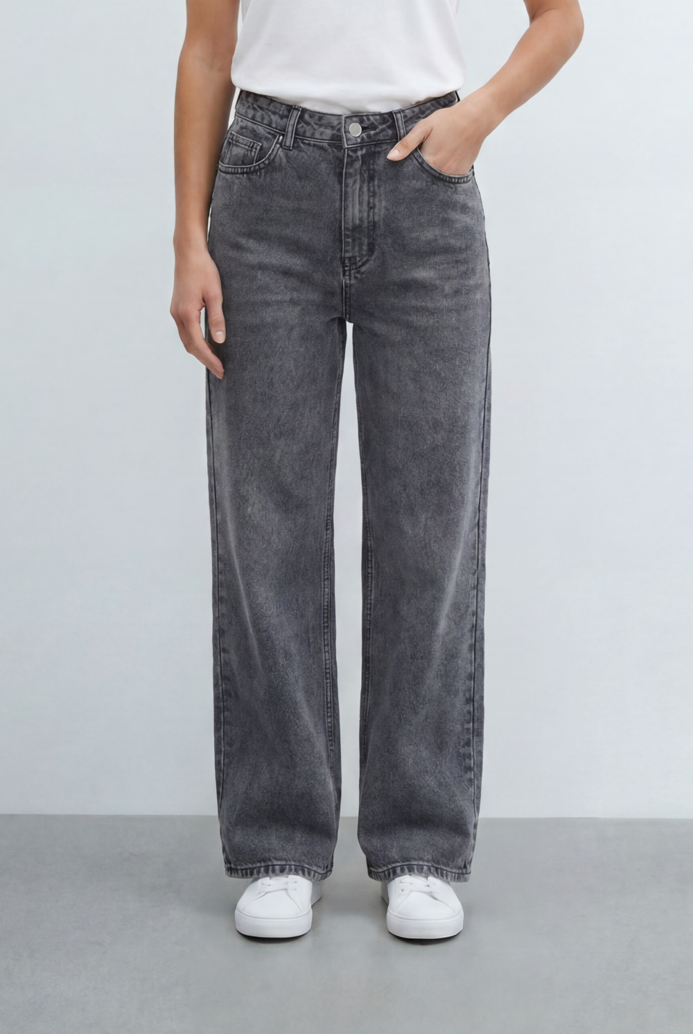Women’s Tomato Store Classic Wide Leg Jeans Mid Rise Waist Clean Dark Wash Finish Pants