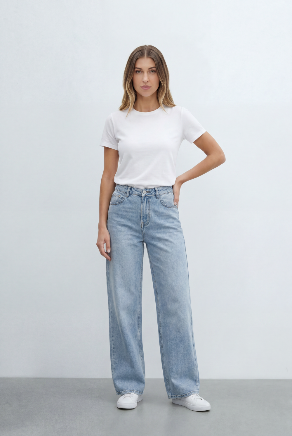 Women’s Tomato Store Classic Wide Leg Jeans Mid Rise Waist Clean Dark Wash Finish Pants