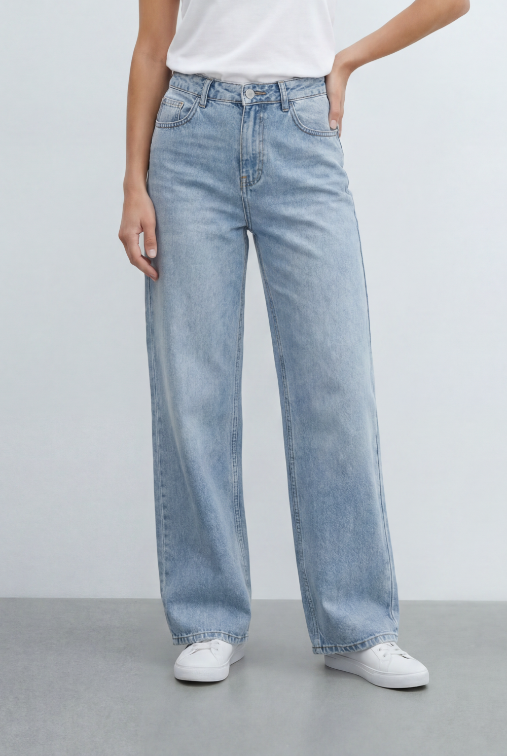Women’s Tomato Store Classic Wide Leg Jeans Mid Rise Waist Clean Dark Wash Finish Pants