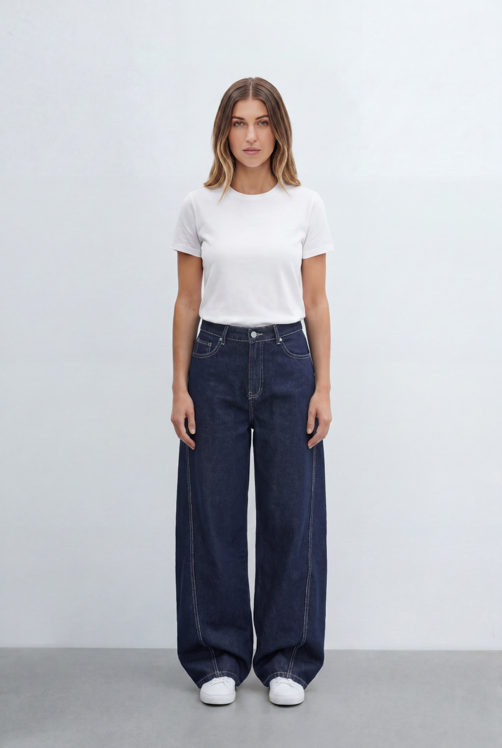 Women’s Tomato Store Contrast Stitch Wide Leg Denim Jeans Pants