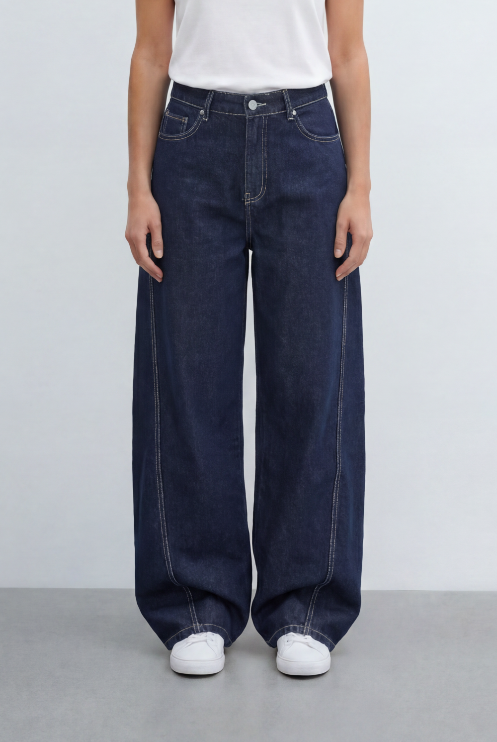 Women’s Tomato Store Contrast Stitch Wide Leg Denim Jeans Pants