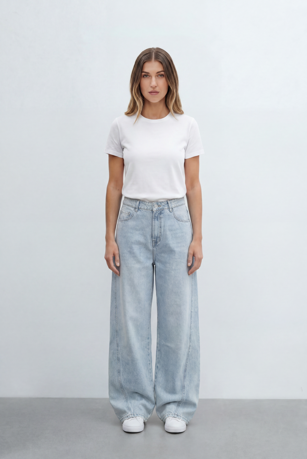 Women’s Tomato Store Contrast Stitch Wide Leg Denim Jeans Pants