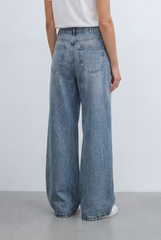 Women’s Tomato Store Wide Leg Denim Jeans Pants High Rise Waist Relaxed Light Wash Finish