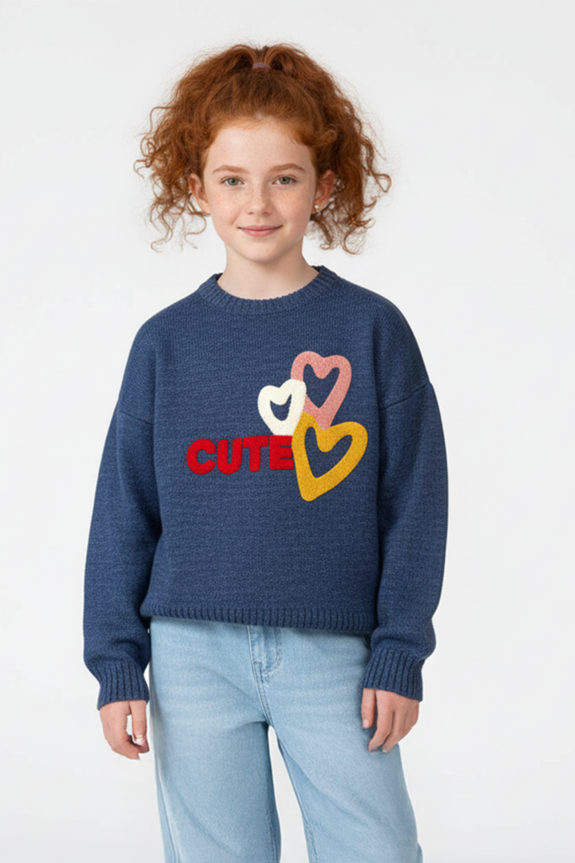 Girl’s Slim Fit Cute Print Round Neck Pullover