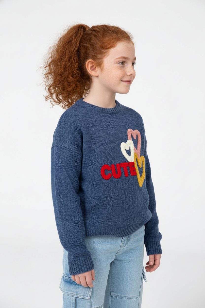 Girl’s Slim Fit Cute Print Round Neck Pullover